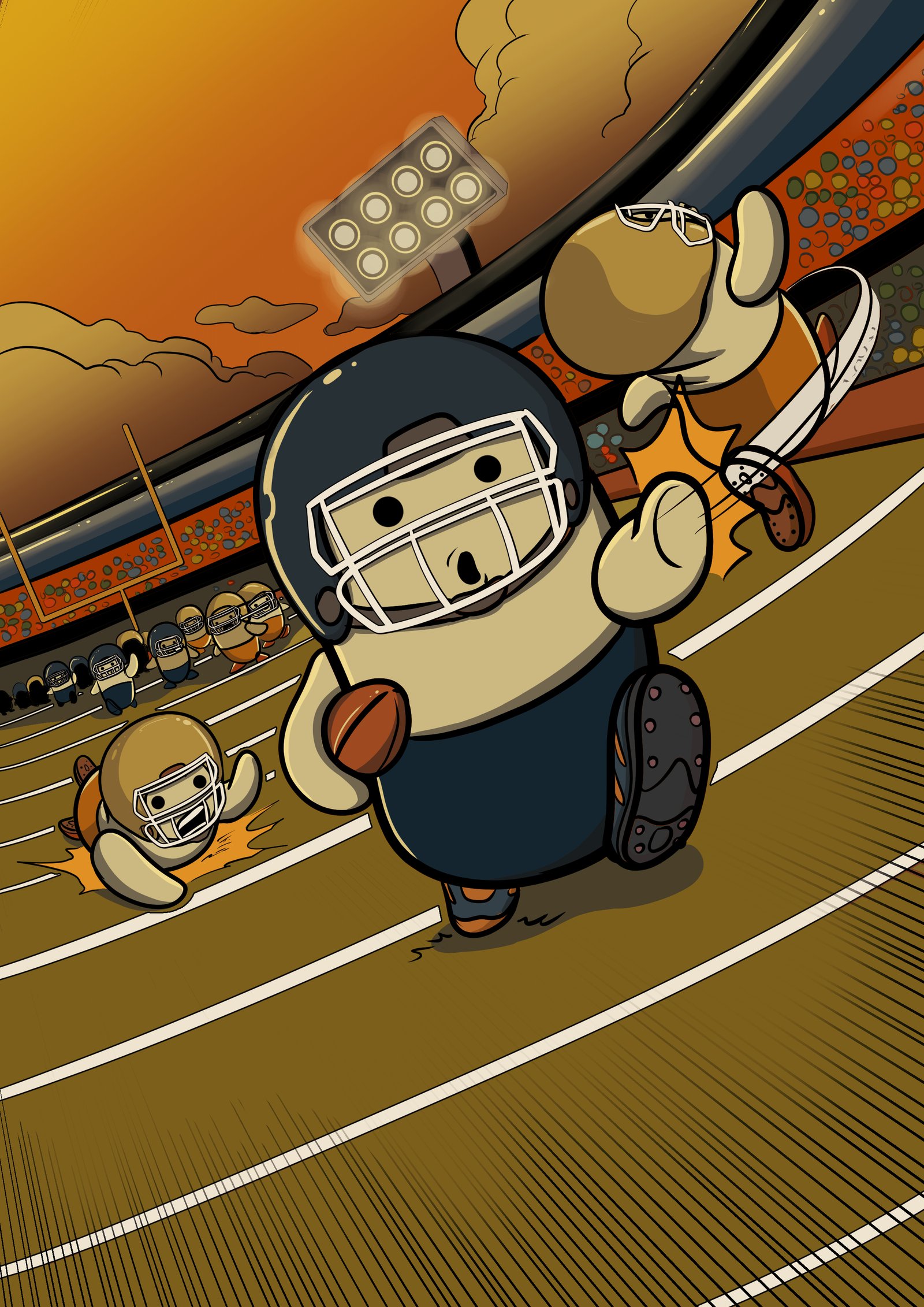 Mascota Plusmedic jugando fútbol americano